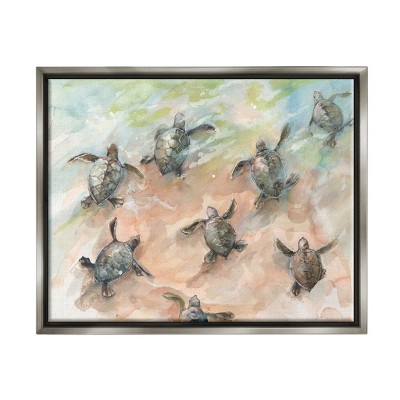 Stupell Industries Baby Sea Turtles Swimming ShoreFloater Canvas Wall Art