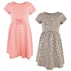 Touched by Nature Baby and Toddler Girl Organic Cotton Short-Sleeve Dresses 2pk, Leopard, 6 Years - 2 of 4
