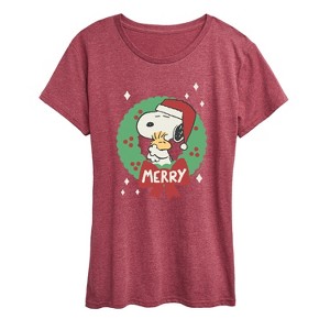Women's - Peanuts - Merry Christmas Snoopy Short Sleeve Graphic T-Shirt - 1 of 4