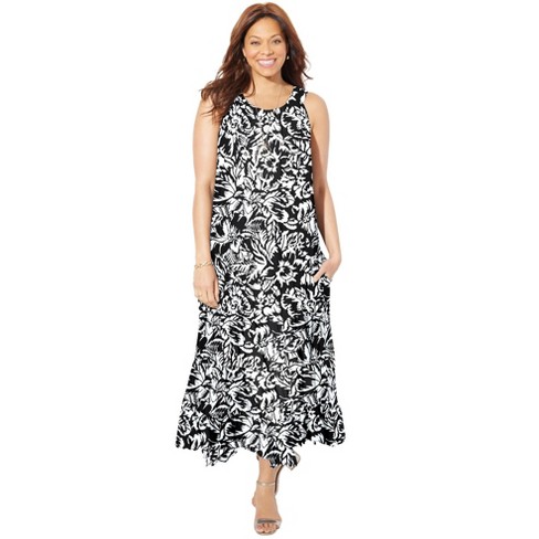 Catherines Women's Plus Size Halter Maxi Dress - 1x, Black Tropical ...