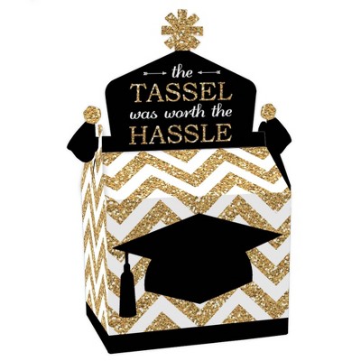 Big Dot of Happiness Gold - Tassel Worth the Hassle - Treat Box Party Favors - Graduation Party Goodie Gable Boxes - Set of 12