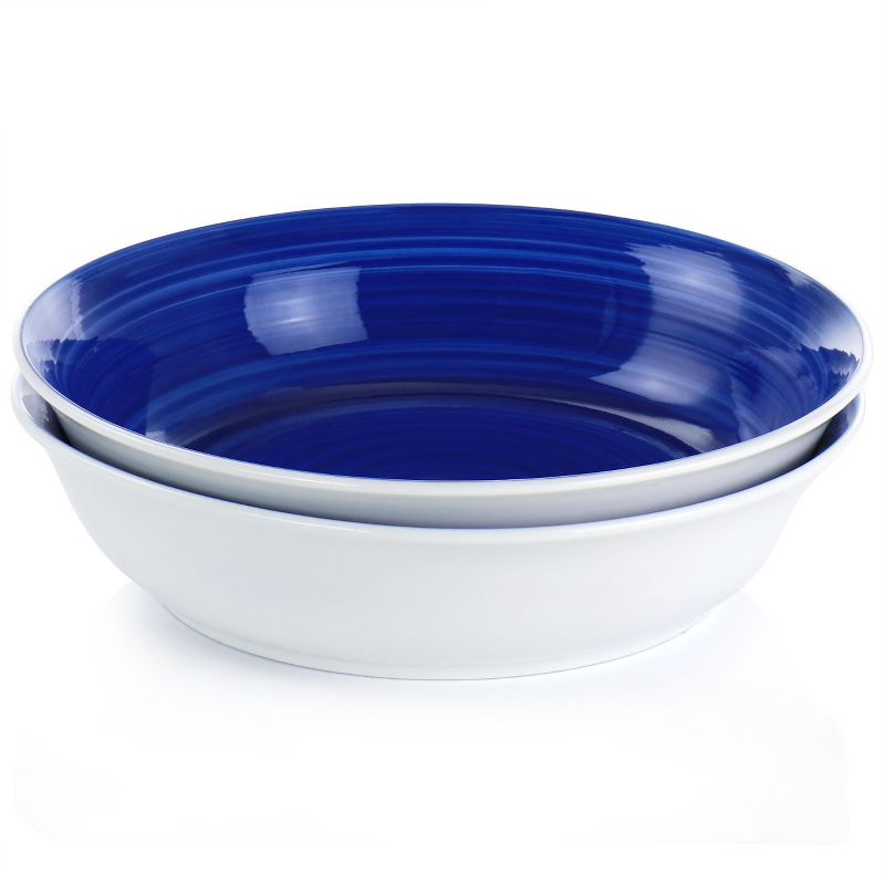 Gibson Home Crenshaw 8.75 Inch 2 Piece Stoneware Pasta Bowl Set in Blue and White, 5 of 6