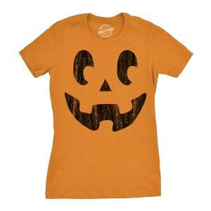 Womens Side Eye Steve Pumpkin T Shirt Funny Halloween Jack O Lantern Weird Smile Tee For Ladies - Crazy Dog Women's T Shirt - 1 of 4