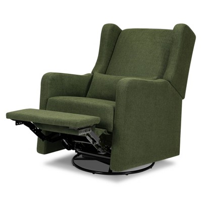 Forest Green Linen Swivel Recliner with Wood Base