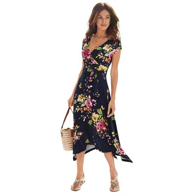 VENUS Womens Floral Printed Dress  -  M, Navy Multi