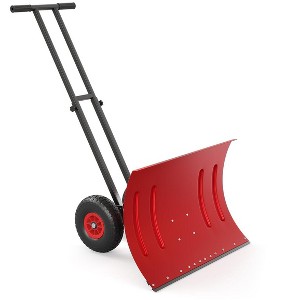 Snow Shovel Pusher for Driveway,Heavy Duty 2-Wheel Snow Shovel with Double Rod,29" Angled Blade Efficient Metal Snow Removal,Snow Plow for Sidewalk - 1 of 4