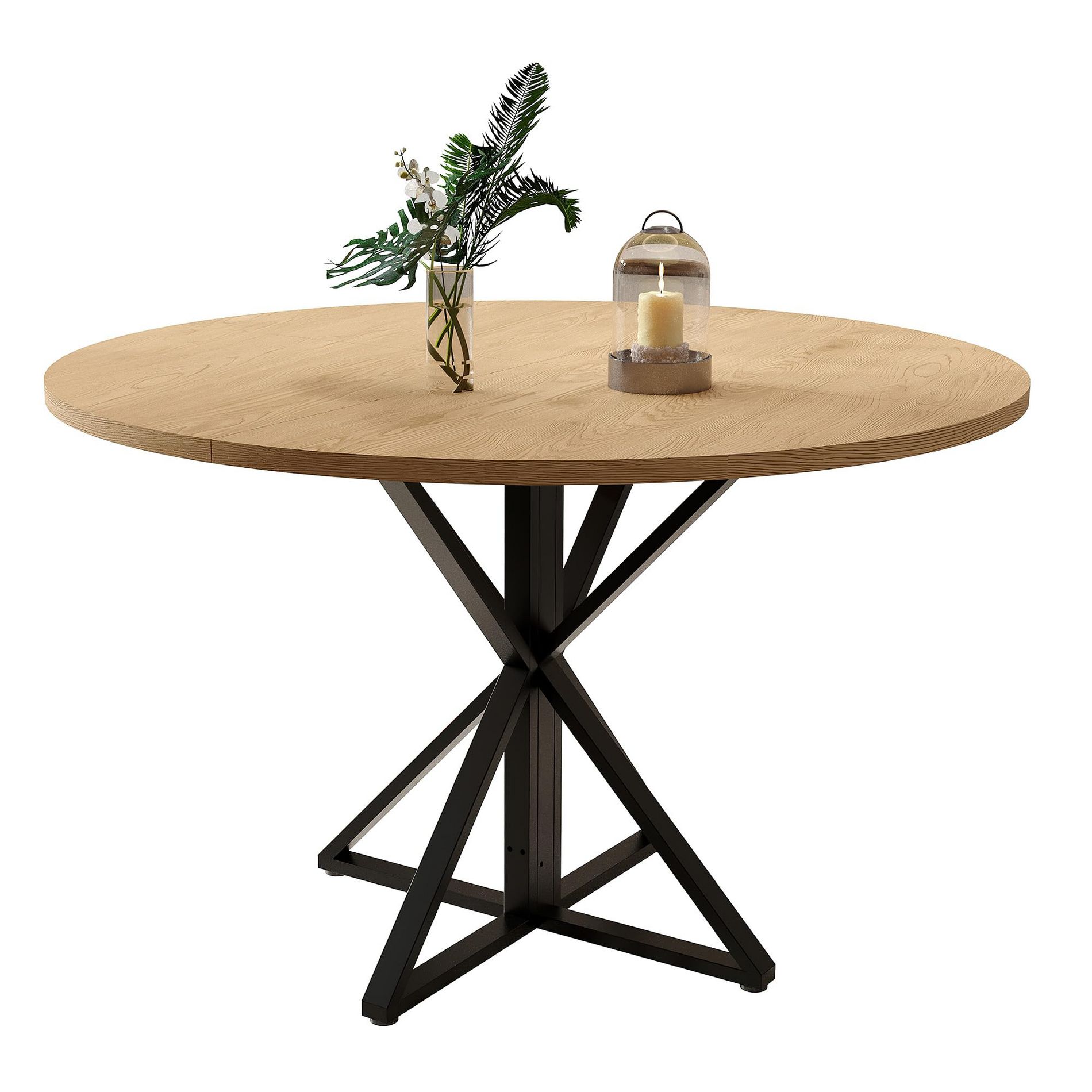 47" Round Dining Table for 4, Wooden Circle Table with Metal Pedestal Base & 4-Section Top, Space-Saving Dining Room Table for Kitchen & Apartment