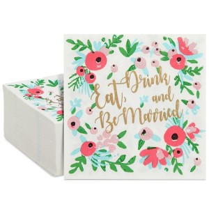Blue Panda 100 Pack Eat, Drink, and Be Married Cocktail Napkins for Engagement Party, Wedding Brunch, 5x5 In - 1 of 4