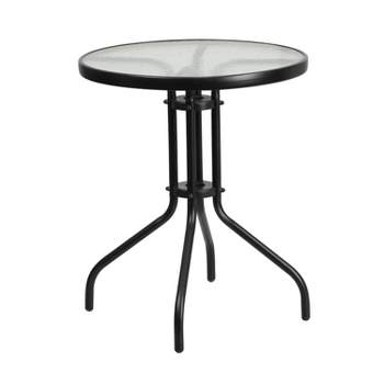 Emma and Oliver 23.75" Round Tempered Glass Metal Table