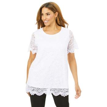 Women's Plus Size Antonia Cold Shoulder Tunic With Pockets - White