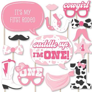Big Dot of Happiness Pink First Rodeo - Cowgirl 1st Birthday Party Photo Booth Props Kit - 20 Count
