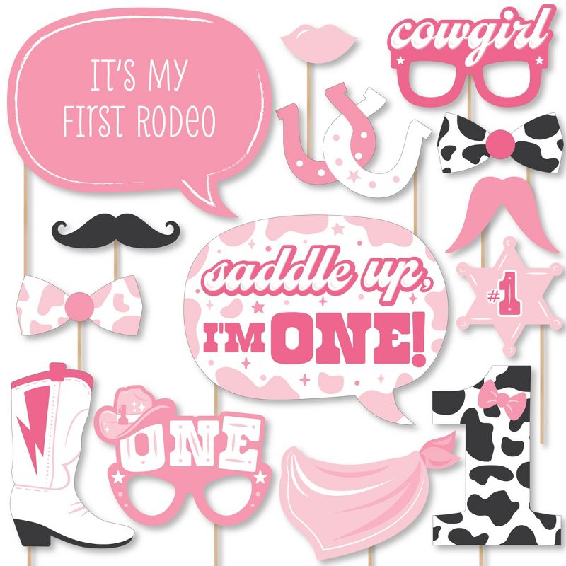 Big Dot of Happiness Pink First Rodeo - Cowgirl 1st Birthday Party Photo Booth Props Kit - 20 Count, 1 of 7
