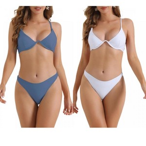 INSPIRE CHIC Women's Halter Underwire Adjustable Spaghetti Straps Triangle Bottoms Swimwear Bathing Bikini Suits 2 Sets - 1 of 4
