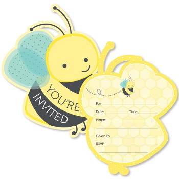 Big Dot of Happiness Honey Bee - Shaped Fill-in Invitations - Baby Shower or Birthday Party Invitation Cards with Envelopes - Set of 12