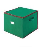 Ornament Storage Box - Holiday Organizer with 75 Compartments, Dividers for Christmas Bulbs and Decorations, and Zip-Up Lid by Tiny Tim Totes (Green)