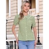 INSPIRE CHIC Women's Plaid Puff Short Sleeve Button Down Peter Pan Collar Shirt - 2 of 4