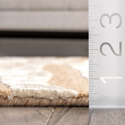 Tan and Off-White Handmade Tufted Wool Zebra Rug, 5' x 8'