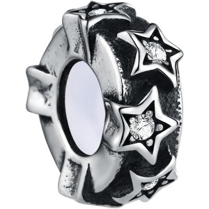 Sterling Silver Clear CZ Spacer Charm Bead for Bracelets - 1 of 4