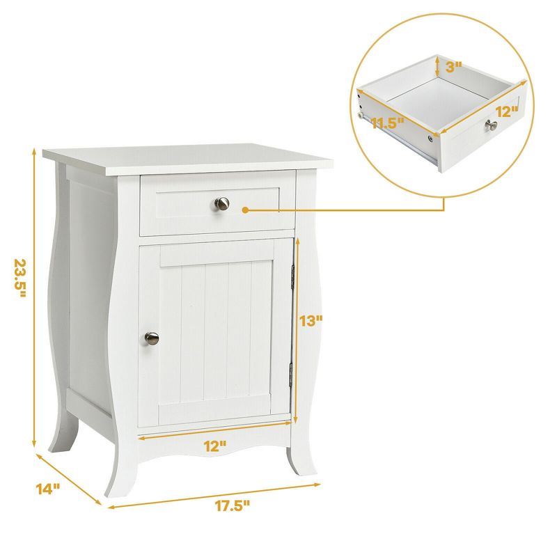 Costway 2PCS Accent End Table with Drawer Storage Cabinet Nightstand White, 3 of 11
