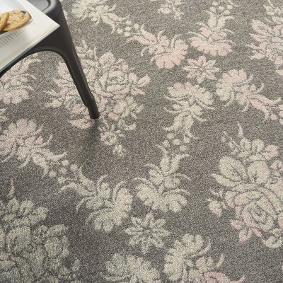 Elegant Floral Lattice Grey/Pink Synthetic Area Rug 5'3" x 7'3"