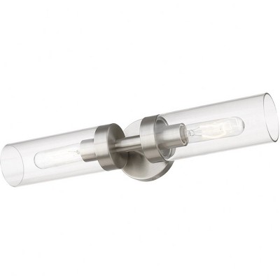 Ludlow Minimalist Brushed Nickel 2-Light Vanity with Clear Glass Shades