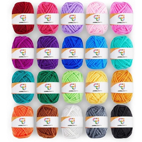 JumblCrafts 24-Yarn Crochet and Knitting Starter Kit with 2 Crochet Hooks  and 2 Weaving Needles 24 Assorted Colors Acrylic Yarn Skein