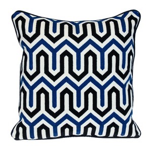 HomeRoots 20" X 20" Blue and White Geometric Cotton Zippered Pillow - 1 of 4