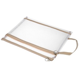 Unique Bargains Nylon A4 Mesh Zippered Clear Files Bag for Office Business with Handle - 1 of 4