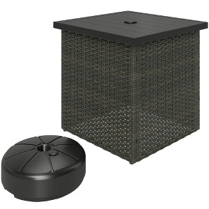 Outsunny All Weather Wicker Side Table with 1.5" Umbrella Hole, Square Outdoor End Table with UV-Resistant Frame, Storage Space for Patio, Mixed-Brown - 1 of 4