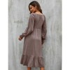 Coolmee Women Casual Smocked V Neck Lantern Long Sleeve Flowy Ruffled Maternity Midi Dress For Baby Shower Photoshoot - 3 of 4