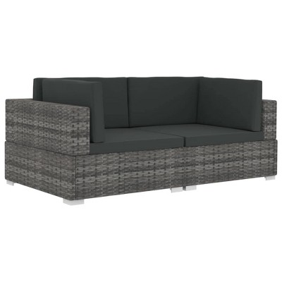 vidaXL Elegant 2-Piece Patio Sofa Set - Poly Rattan Gray Furniture - Includes Cushions and Pillows - Ideal for Garden, Poolside and Courtyard
