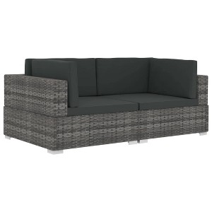 vidaXL Elegant 2-Piece Patio Sofa Set - Poly Rattan Gray Furniture - Includes Cushions and Pillows - Ideal for Garden, Poolside and Courtyard - 1 of 4