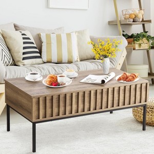 43in Wide Wood Lift Top Coffee Table with Large Hidden Storage Compartment, Lift Tabletop Dining Center Table for Living Room Office Home, Brown - 1 of 4