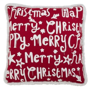18"x18" 'Merry Happy Christmas' Poly Filled Square Throw Pillow Red - Saro Lifestyle - 1 of 3