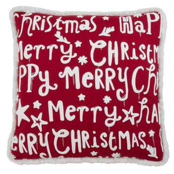 18"x18" 'Merry Happy Christmas' Poly Filled Square Throw Pillow Red - Saro Lifestyle