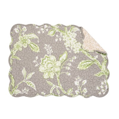 Julia Reversible Quilted Grey and Green Cotton Placemats, Set of 6