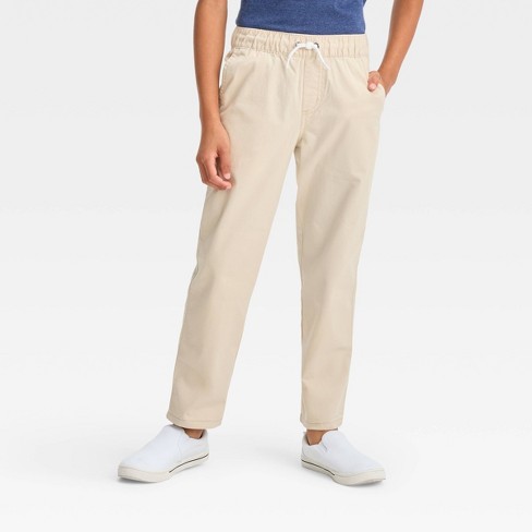 Boys' Stretch Relaxed Fit Tapered Woven Pull-on Pants - Cat & Jack™ Beige  10 Husky : Target