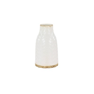 12" x 7" Round White Ceramic Vase with Chevron Pattern - Olivia & May