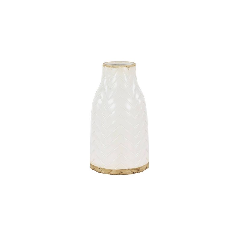 12&#34; x 7&#34; Round White Ceramic Vase with Chevron Pattern - Olivia &#38; May, 1 of 6