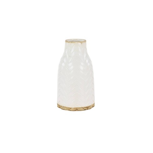 12" x 7" Round White Ceramic Vase with Chevron Pattern - Olivia & May - image 1 of 4
