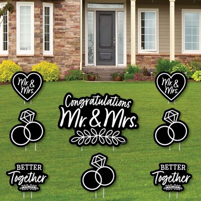 Big Dot of Happiness Black and White Mr. and Mrs. - Yard Sign and Outdoor Lawn Decorations - Wedding Congratulations Yard Signs - Set of 8