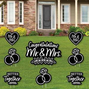 Big Dot of Happiness Black and White Mr. and Mrs. - Yard Sign and Outdoor Lawn Decorations - Wedding Congratulations Yard Signs - Set of 8 - 1 of 4