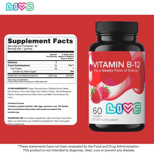 LIVS Vitamina B12 1500 mcg Metilcobalamina Gomitas - Apoyo Energético y Metabólico - Vegano - 60 Unidades 5