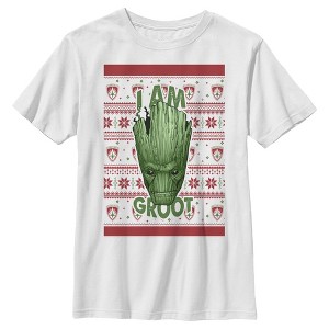 Boy's Marvel Ugly Christmas Guardians of the Galaxy Groot Portrait T-Shirt - 1 of 4