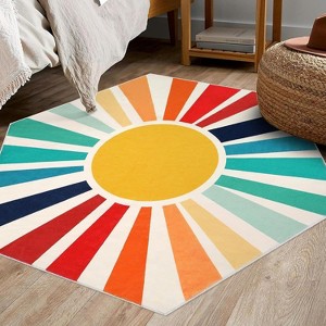 Colorful Machine Washable Area Rug, Non-Slip Indoor Carpet for Living Room, Bedroom, Modern Minimalist Front Door Mat with Sun Accent Design. - 1 of 4