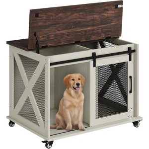 37" Dog Crate Furniture End Table with Flip-Top Lid & Movable Divider,Furniture Style Wooden Dog Kennel - 1 of 4