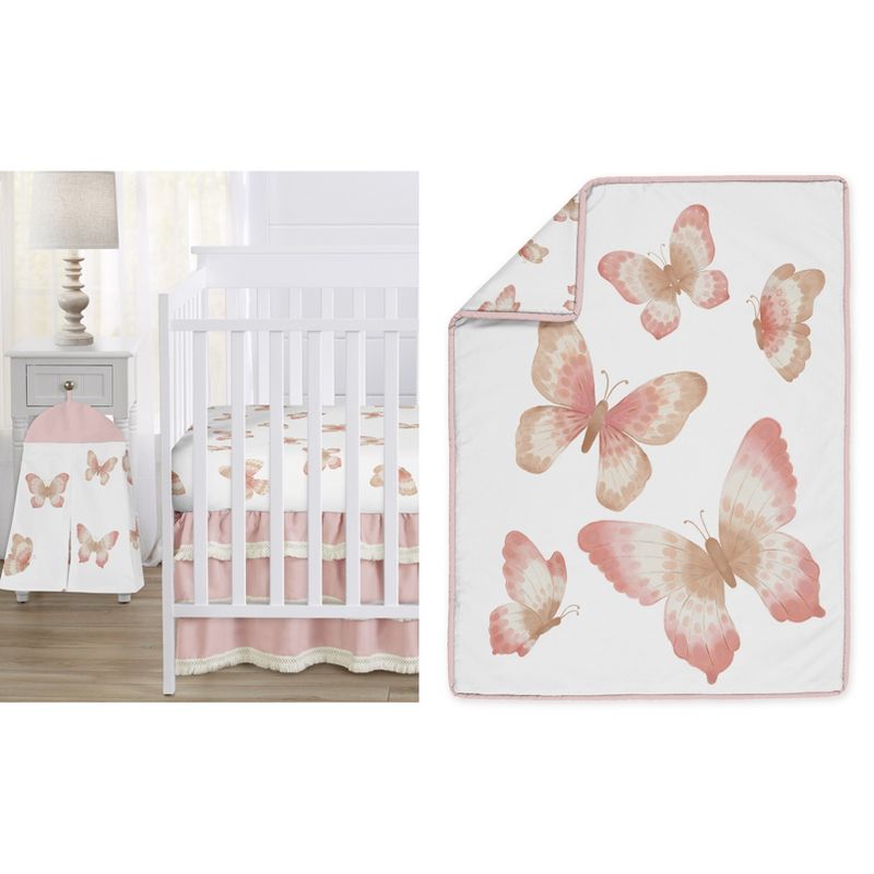 Sweet Jojo Designs Girl Baby Crib Bed Skirt Boho Fringe Pink and White, 1 of 8
