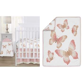 Sweet Jojo Designs Girl Baby Crib Bedding Set - Butterfly Pink and Taupe 4pc