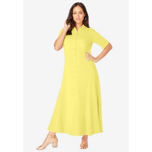 Jessica London Women's Plus Size Stretch Cotton Button Front Maxi Dress - 1 of 4