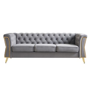 87.4'' Velvet Tufted Sofa with High-Density Foam, Gold Metal Legs and Diamond-Seam Armrest - 1 of 4